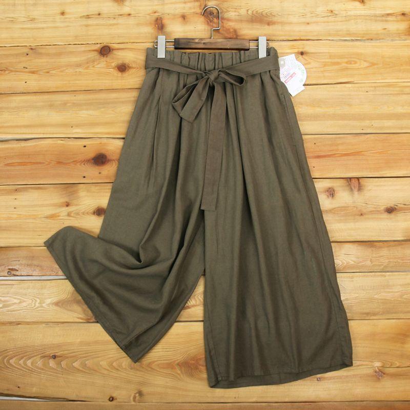 

Great Value Spring, Summer, Autumn Loose Drooping High Waist Casual Linen Coffee Green L code