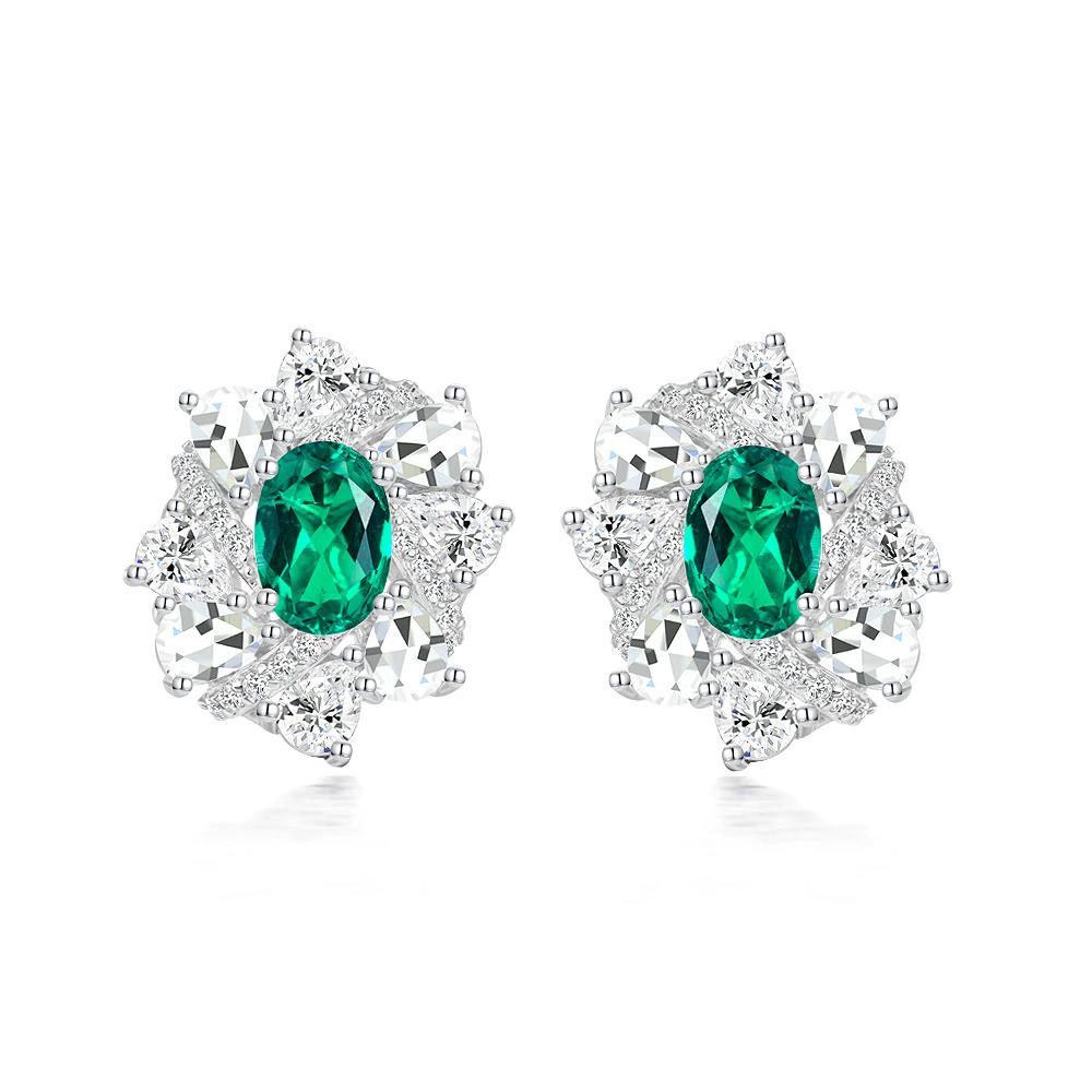 WUIHA Vintage 925 Sterling Silver 6 * 8 MM Sapphire Ruby Emerald High Carbon Diamonds Gemstone Ear Studs Earrings Fine Jewelry