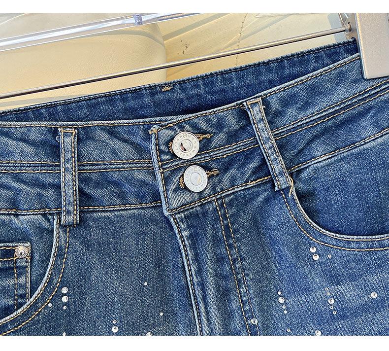 Women's High-Waisted Rhinestone Slim Fit Micro-Flare Denim Pants - 2026 Spring/Winter Trend