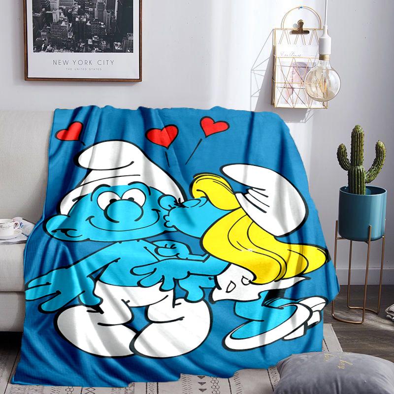 Blue Smur-f Characters Throws Blanket Flannel Blankets Plush for Couch Bed Gifts for Men Women Travel Picnic Blanket Christmas Fan Gifts