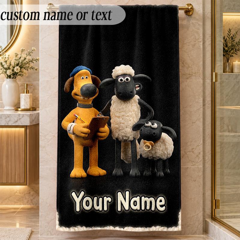 Beach TowelShaun the Sheep Custom Name Text Personalized Soft Towel for Beach Pool Indoor Home Decor Gift