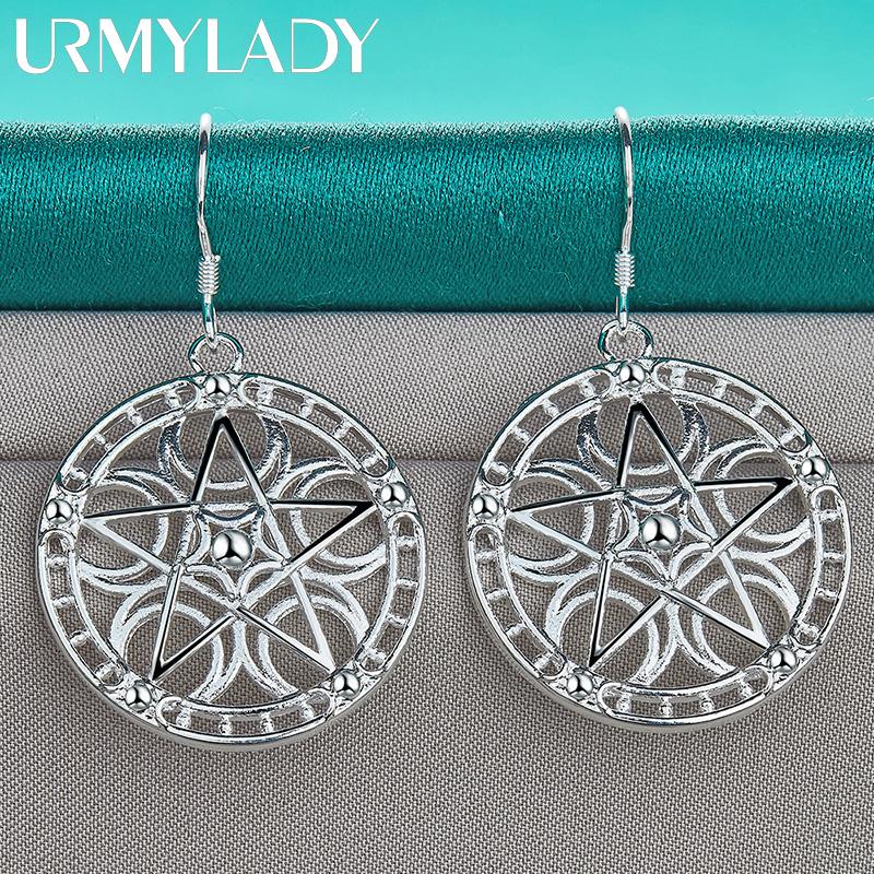 925 Sterling Silver Round Hollow Star Earrings For Women Fashion Wedding Engagement Charm Jewelry