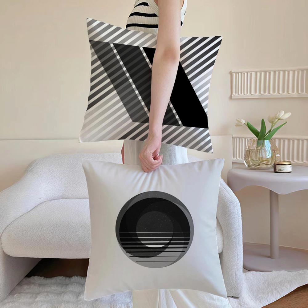 Modern Black White Gray Geometric Cushion Cover Anti-dustmite Pillowcase Invisible zipper silky short plush Sofa cushion cover