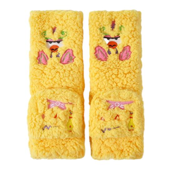 1 Pair Women Plush Fleece Socks Ultra Warm 3D Cartoon Embroidered Socks Elastic Fit Soft Thick Cozy Thermal Socks