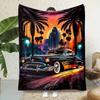 A Classic Nostalgic Car At Sunset Printed Flannel Blanket - for Bed, Sofa, Office, Travel, Gift, Decoration, Chair, Cozy