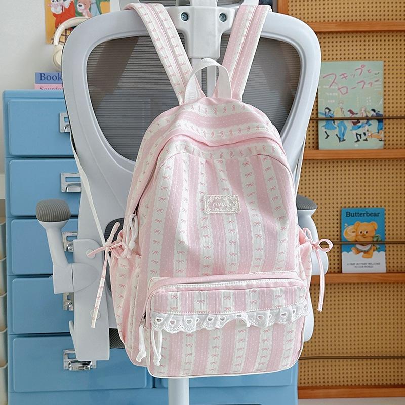 Schoolbag gentle department fresh color scheme striped design backpack student party daily commuting shopping spring outing large capacity schoolbag