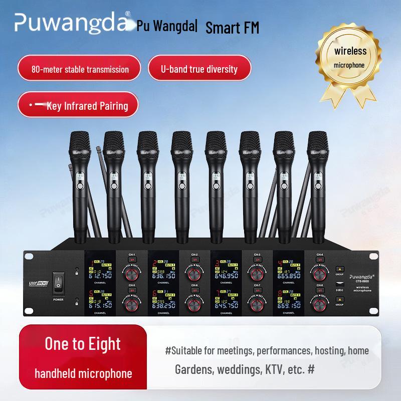 UHF Wireless Gooseneck Headset Microphone - 1-to-4 Infrared Frequency Matching for Conferences & Training Rooms
