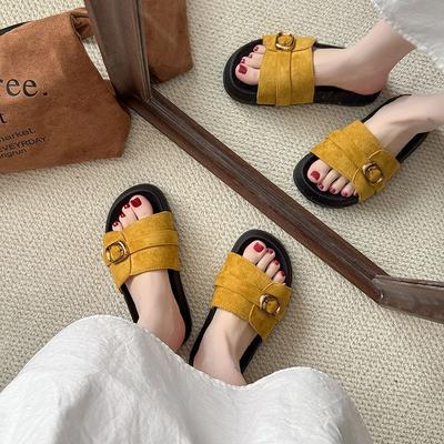 Fashion Stepping On Shit Seaside Sandals One-word Drag 2025 New Platform Casual Cool Slippers Women's Summer Wear