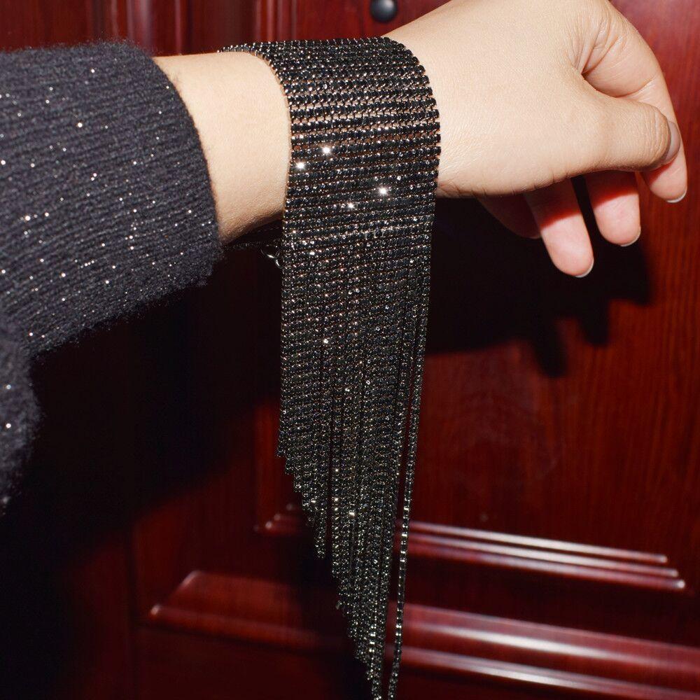 Luxury Shiny Rhinestone Long Tassel Hand Chain For Women Boutique Bracelet Accessories Geogous Bridal Wedding Jewelry 1PC