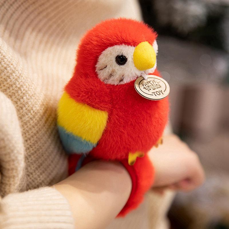 Parrot Plush Toy with Slap Bracelet - Small Bird Shoulder Pendant & Zoo Figurine