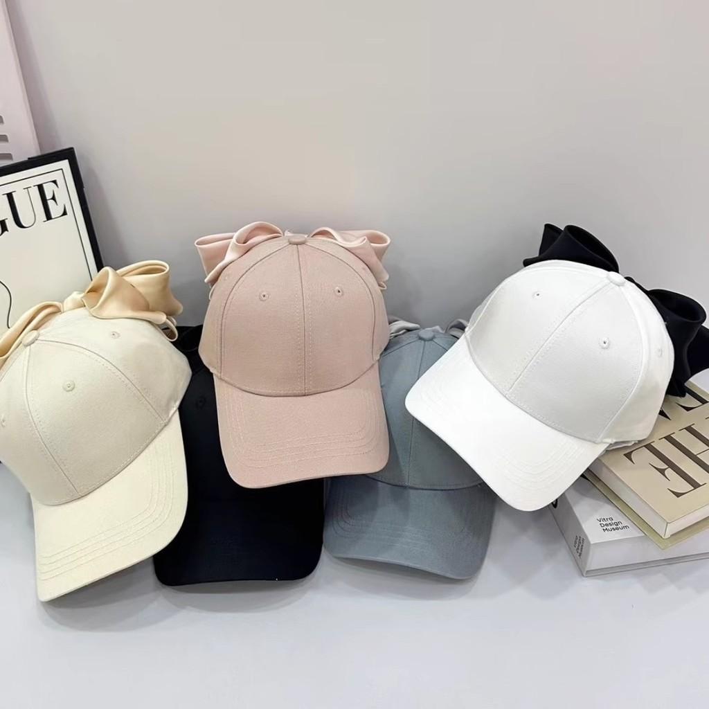 Spring Summer Cotton Baseball Cap With Large Bowknot And Wide Brim Sunshade For Women