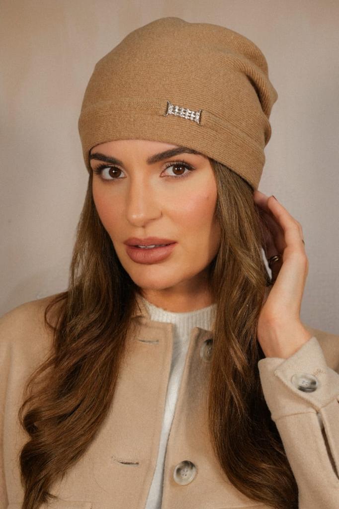 Leonora Women' Woolen Hat with Rhinestones, Sand Color