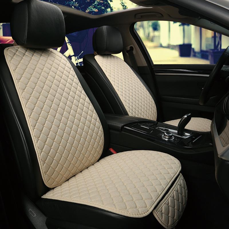 Linen Universal Car Seat Cushion Set - Three-Piece, Four-Season, Suitable for Five-Seater Cars