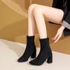 Skinny boots socks autumn and winter 2025 and ankle boots fashion new high heels black short boots women's thick heels small boots