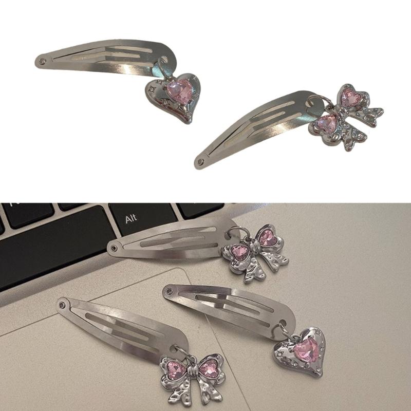 Ins Korea Rhinestones Bowknot Loves Metal Hairpin BB Clip Side Broken Hair Bangs Clip Word Clip Forehead Simple Clip