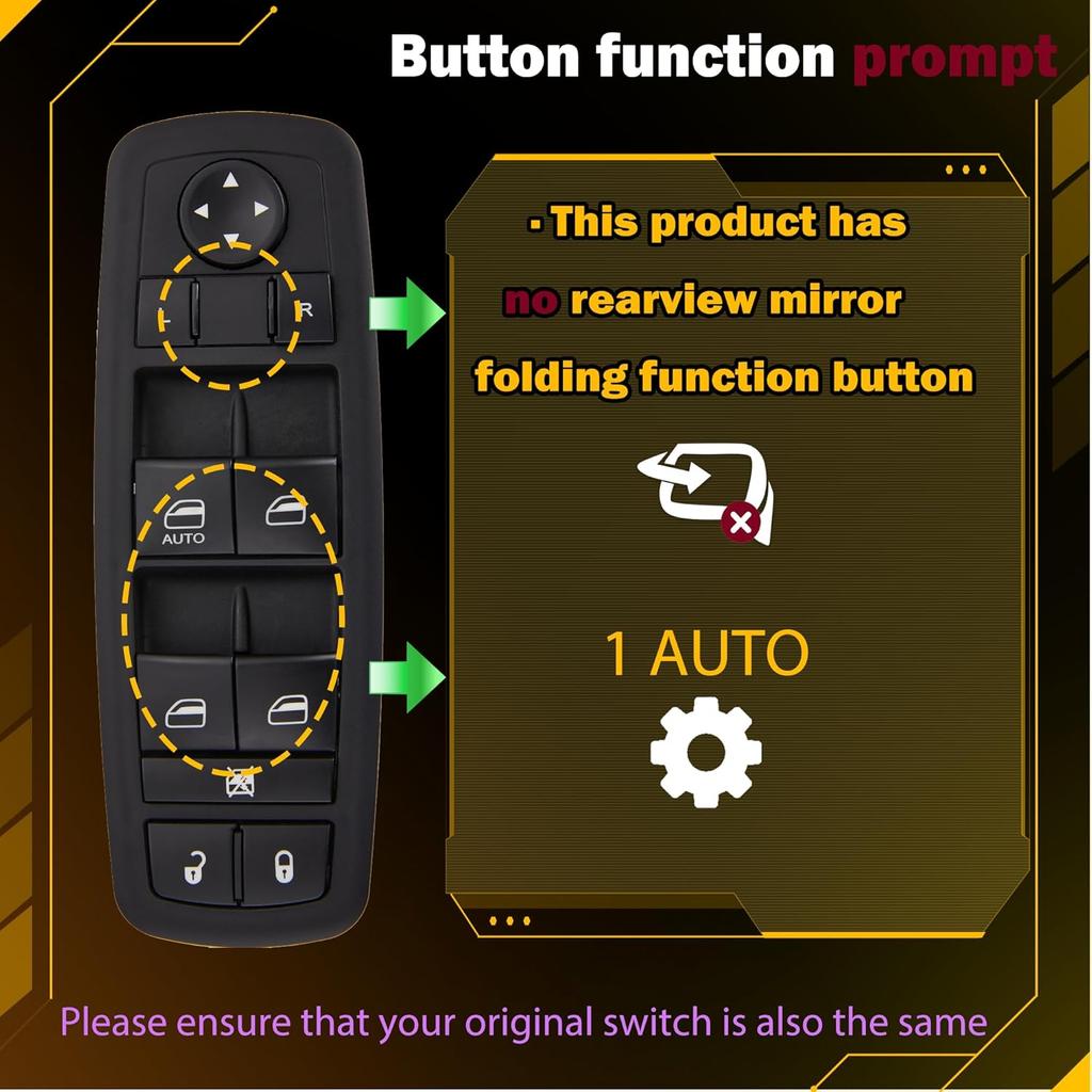 8 + 13 Metal Pins Power Window Switch.Fits for 2011-2016 Dodge Journey Driver Side Control Door Vidrios Master Switch 68084001AD