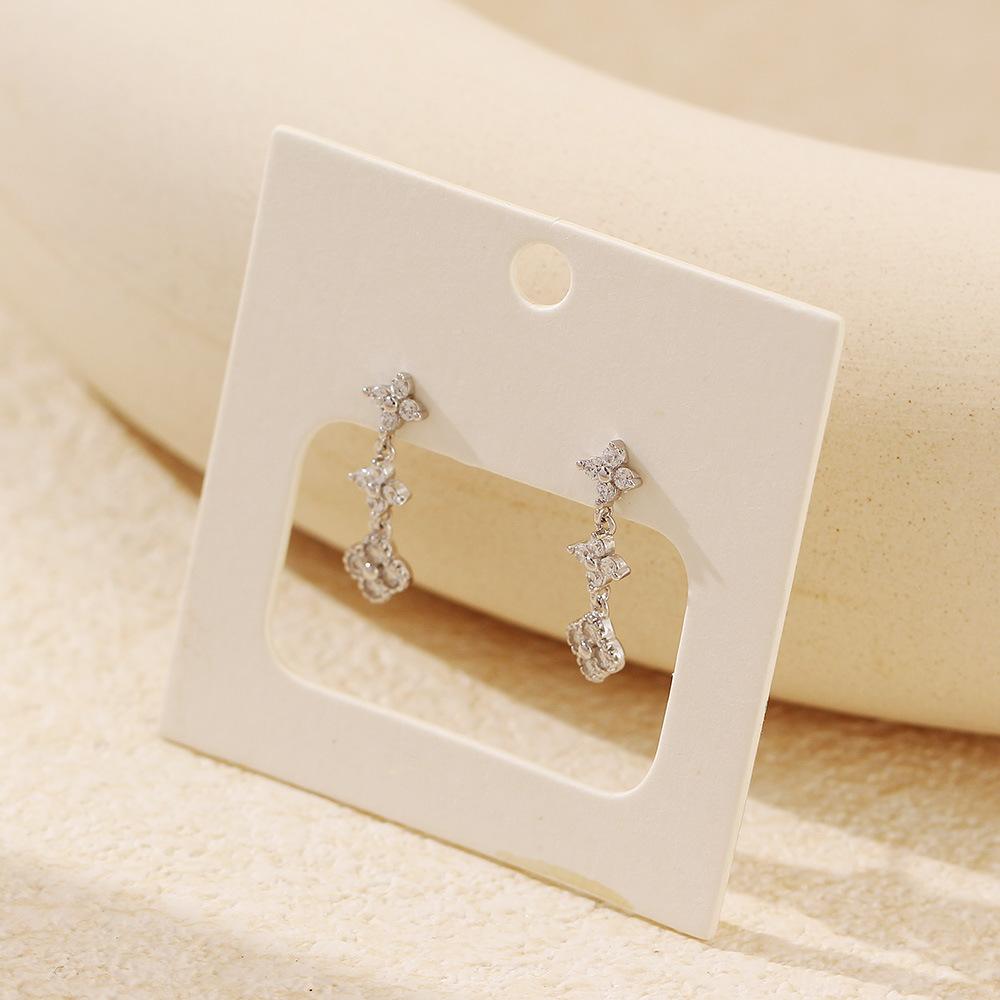 NEW Fashion Jewelry 925 Sterling Silver Flower Pattern Long Tassel Chain Small Zircon Gold Plated Stud Earring Jewelry for Women
