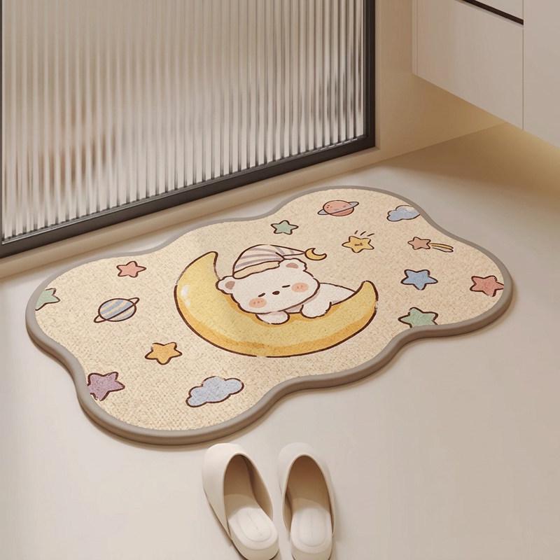 Cartoon Anti-Slip Bathroom Floor Mat - Water-Absorbent Linen Material for Toilet Entryway