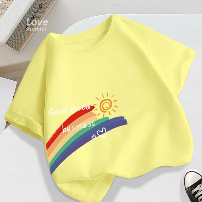 Jungen Mädchen T-Shirt Sommer Baumwolle Kurzarm T-Shirt Trendiges Regenbogen Design Kinder T-Shirt Mode Kinder Kleinkind Oberteile Zurück zur Schule