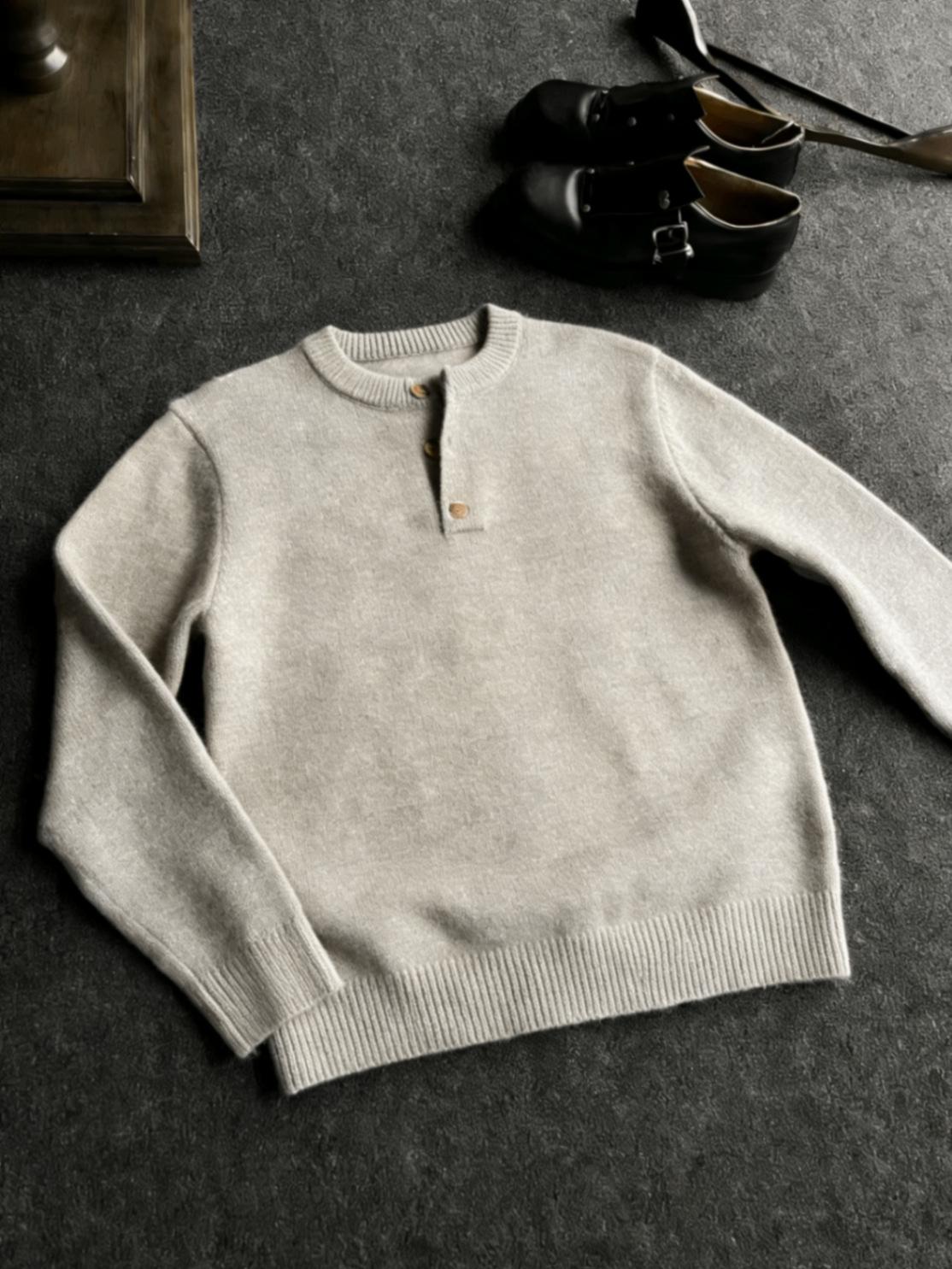 Men s Heavyweight Henley Neck Button-Up Sweater – Autumn/Winter Loose Casual Knitwear 2XL