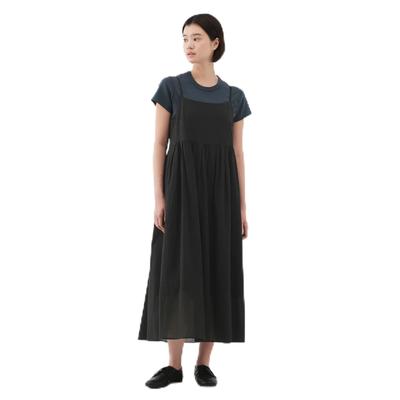 MUJI Damen Stark Gedrehtes Voile-Korsettkleid, Schwarz, Größe S, BC2LNA5S