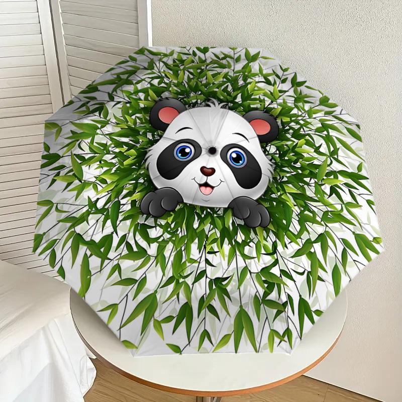 1PC panda plant Automatic Open/Close Umbrella with Windproof, 8-Rib Sturdy Canopy, Durable Ribs, Fashionable Design, Outdoor Accessory, Fun Prin, Holi