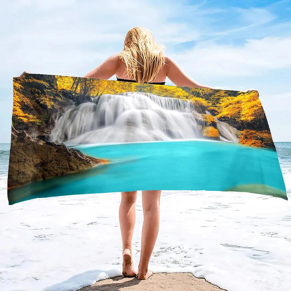 Waterfall Beach Towel Nature Scenery Bath Towel Portable Quick Dry Camping Travel Sport Spa Swimming Pool Towels Picnic Yoga Mat