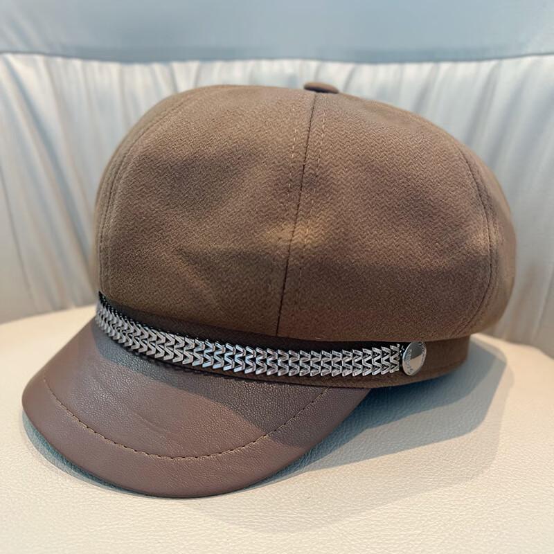 Women's Retro Wool Newsboy Beret Hat with Metal Chain