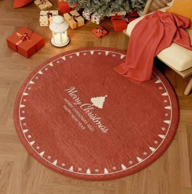 Christmas Circular Floor Mat Study Chair Carpet Holiday Scene Decoration Carpet New Year Atmosphere Carpets Home Decoration
