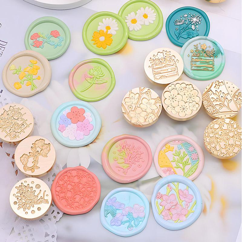 green plant series pattern Wax Seal Stamp Engraved Seal Head nvitation wax stamp Replace head Flowers Leaf Decorate Gift HCZ008