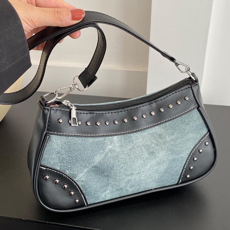 

Нишевая текстурированная сумка подмышку для женщин в осенне-зимней моде Высококлассная универсальная сумка через плечо Джинсовая парусиновая сумочка