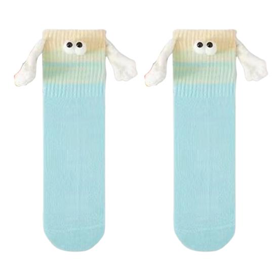 1 Pair Christmas Couple Socks Magnetic Hands Cartoon Deer Snowman Design Long Socks Soft Breathable Xmas Socks