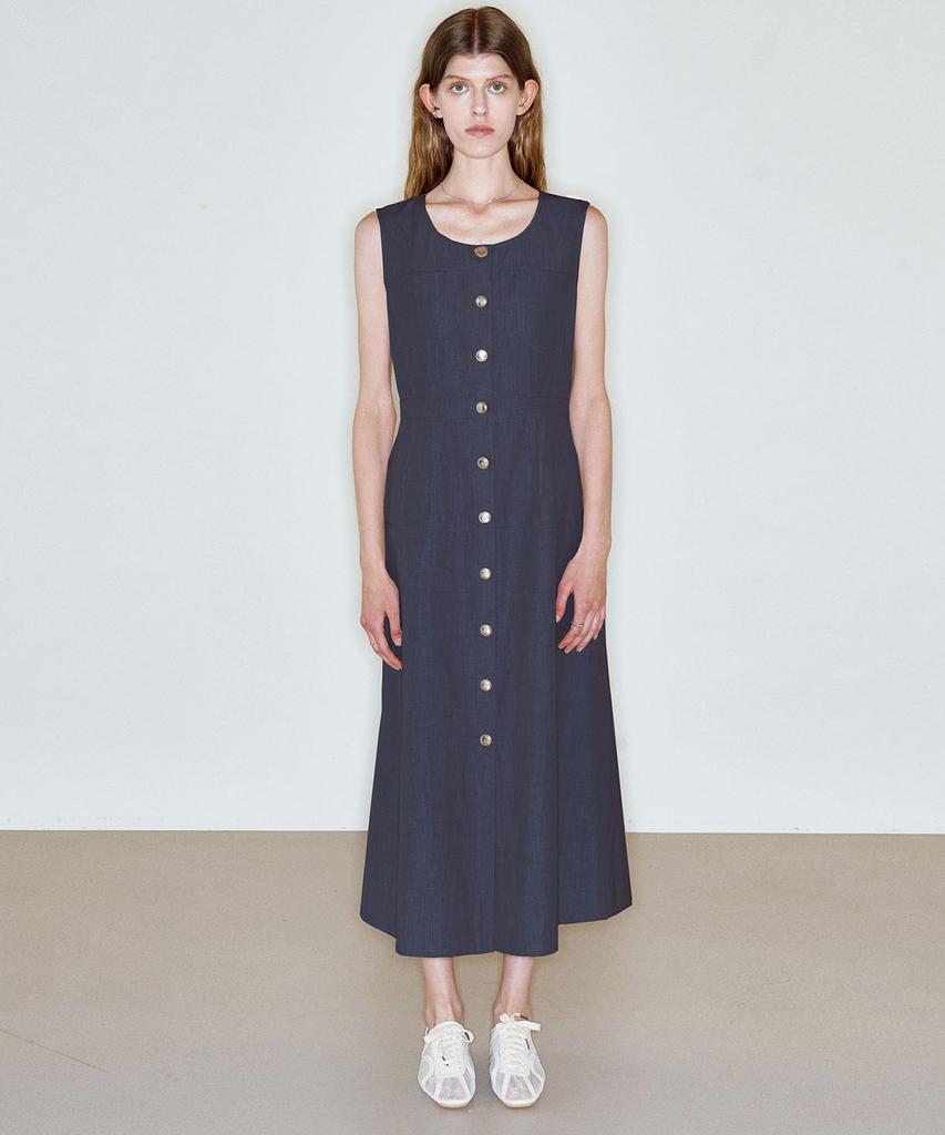 Ssikeoseun Fitted Round Neck Sleeveless Dress_Navy