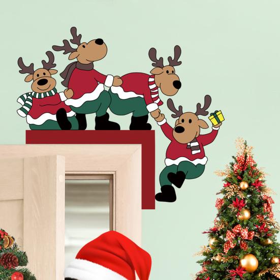 Holiday Door Frame Ornament Christmas Wooden Corner Decor with Snowman/Elk Designs, Seasonal Sticker Ornament, Decorative Topper for Home Decoration