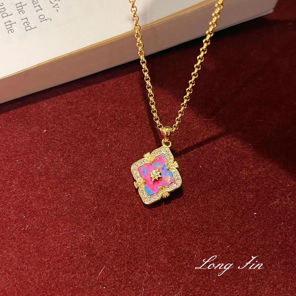 Italian Retro Court Style Color Treasure Four-Leaf Clover Set Exquisite High-End Versatile Temperament Necklace Bracelet Earrings