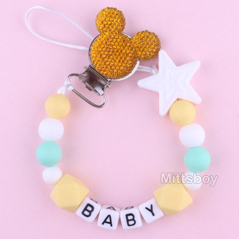 Newest Custom Personalized Name Pacifier Clips Handmade Beech Chains Silicone Beads Holder Soother Baby Teething Toys Chew Gift