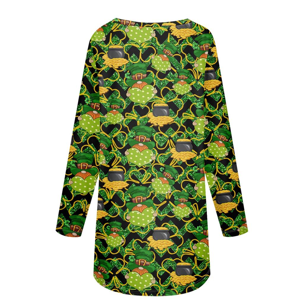 Damen Casual Fashion Farbdruck Langarm Mittellange Top Bluse