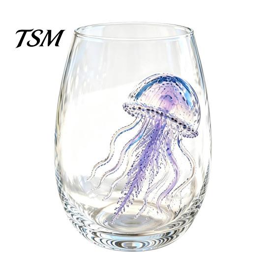Elegant Seaside Drinking Glass Octopus Tumbler, 350ml Stemless Wine Glass, Whale Dolphin Turtle Nautical Home Decor Sea Creature Cup, Handcrafted