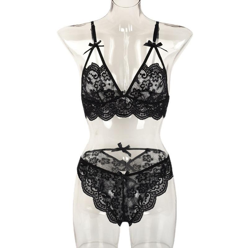 Fun piece set, autumn new lace splicing with bow sexy underwear set Fun