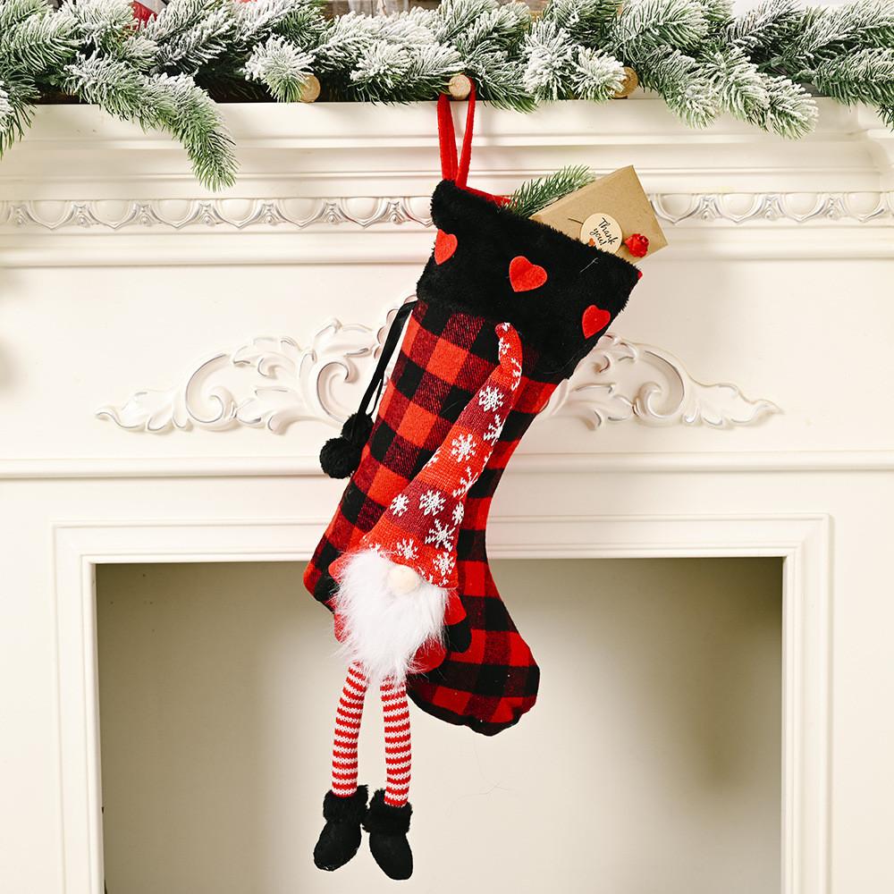 Red Stylish And Gray Checkered Heart Christmas Stockings For Elegant Decor Holiday
