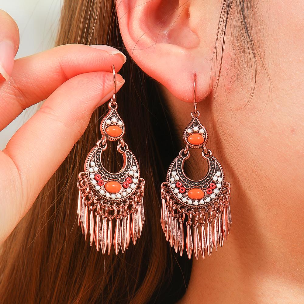 Women Vintage Colorful Dangle Earrings Set Boho Statement Tassel Ornaments Chic Holiday Gifts Party Decors Daily Wear Versatile