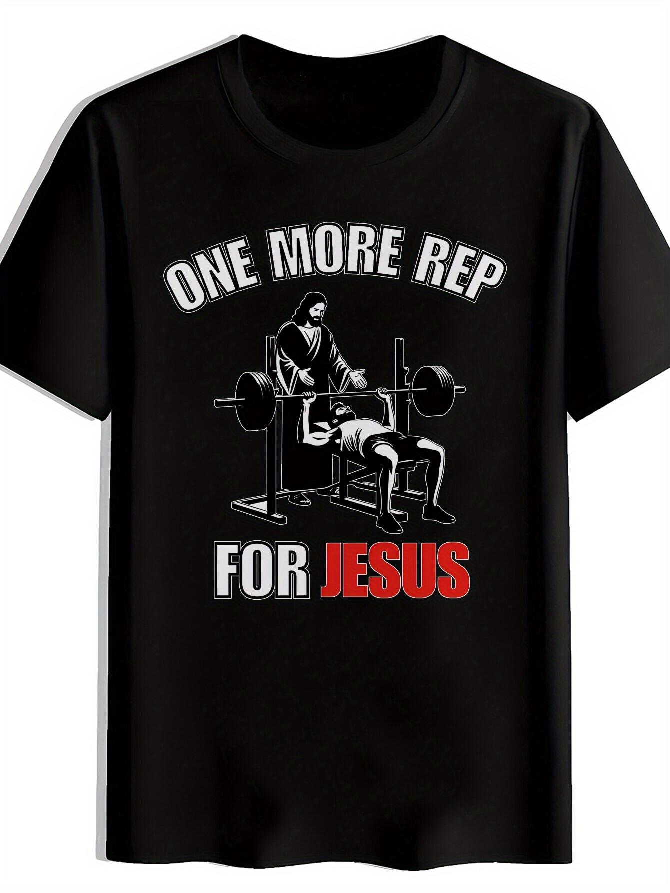 Motivational Jesus Weightlifting Graphic T-shirt - ONE MORE REP for JESUS Inspirational Design M