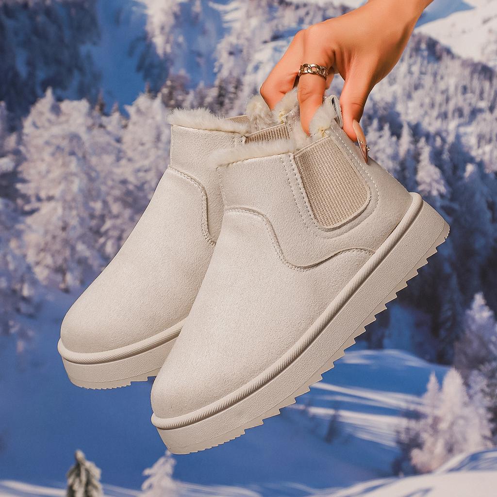 Foreign trade large size snow boots women's autumn and winter solid color flat bottom velvet thickened warm one-pedal cotton boots cotton shoes