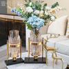 Metal Transparent Glass Vases Modern Design Luxury Crystal Plant Pot Dried Flowers Living Room Jarrones Table Decoration