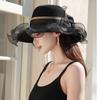 UV Protection Organza Straw Wide Small Face Sun Flower Actress Sun UV Wedding Formal [LYING] Hat, Hat, Women's, Elegant, Hat, Brim, Effect,