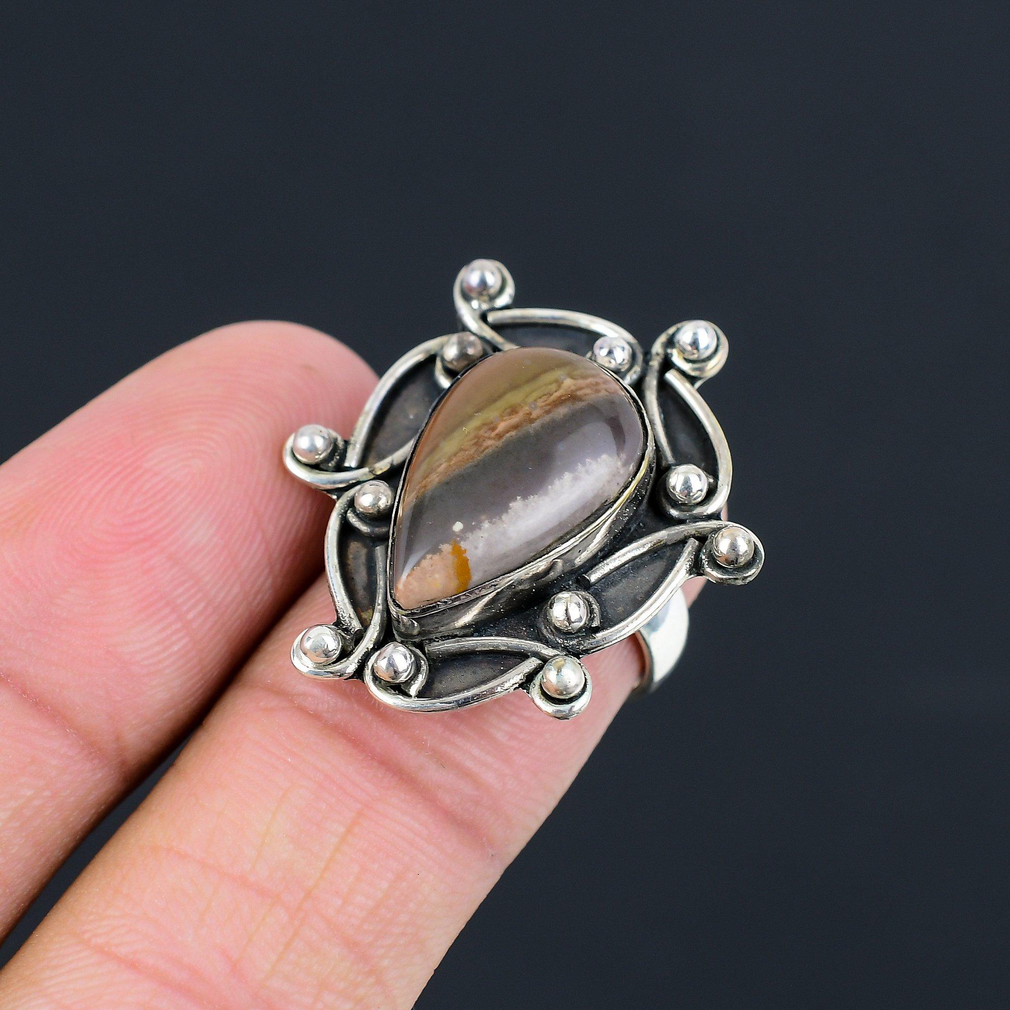 Natural Petrified Wood Jasper Solitaire Daughter Ring Jewelry Size 7 925 Silver 7