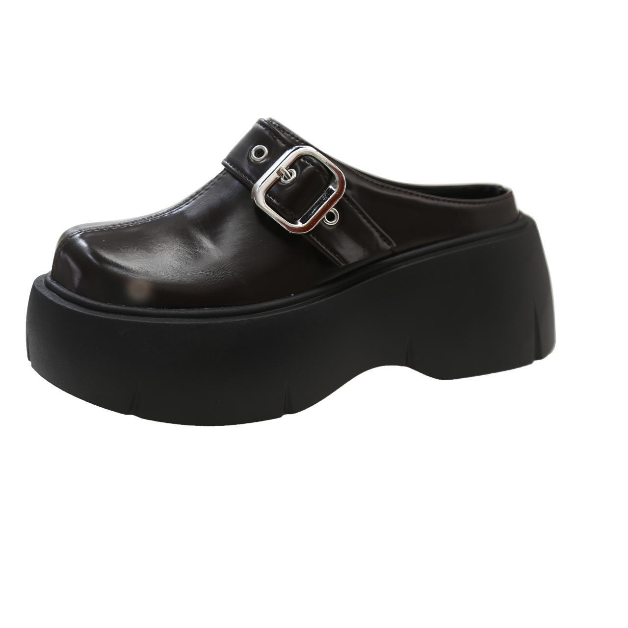 

Баотоу Тапочки на танкетке Весна Новые Круглый носок Глубокий вырез Заклепки Металлическая пряжка Водонепроницаемая платформа Нескользящие Высокие каблуки 39 темно-коричневого