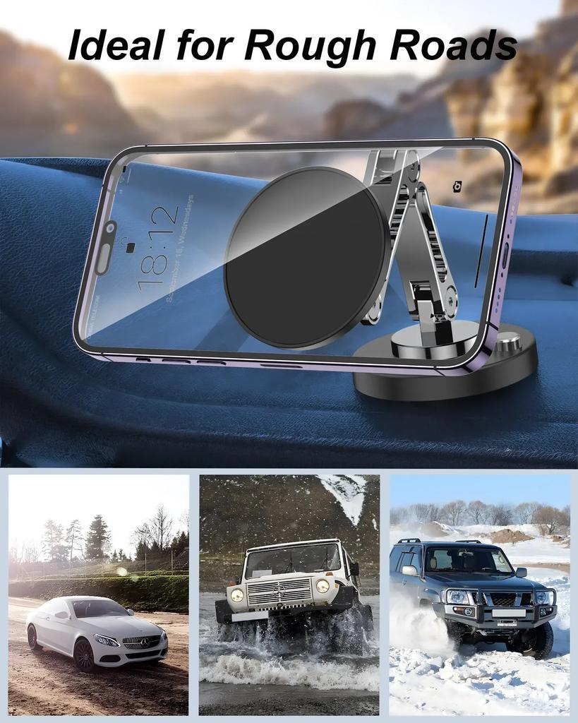 Magnetic Car Phone Holder Stand Dashborad Alloy Foldable Magnet Car Mount Smartphone Mobile Bracket For iPhone 16 Samsung Xiaomi