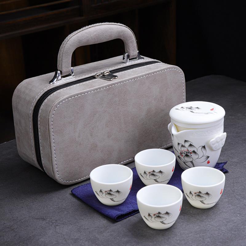 Ceramic Express Cup, Vegetarian Suet Jade Porcelain, Portable Travel Tea Set, Business Mid-Autumn Festival Gifts