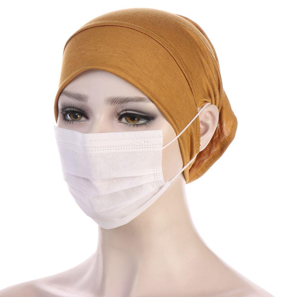

Elastic Women s Hijab Undercap with Ear Hole Hijab Caps Base Islamic Scarf Hat for Women жовтий